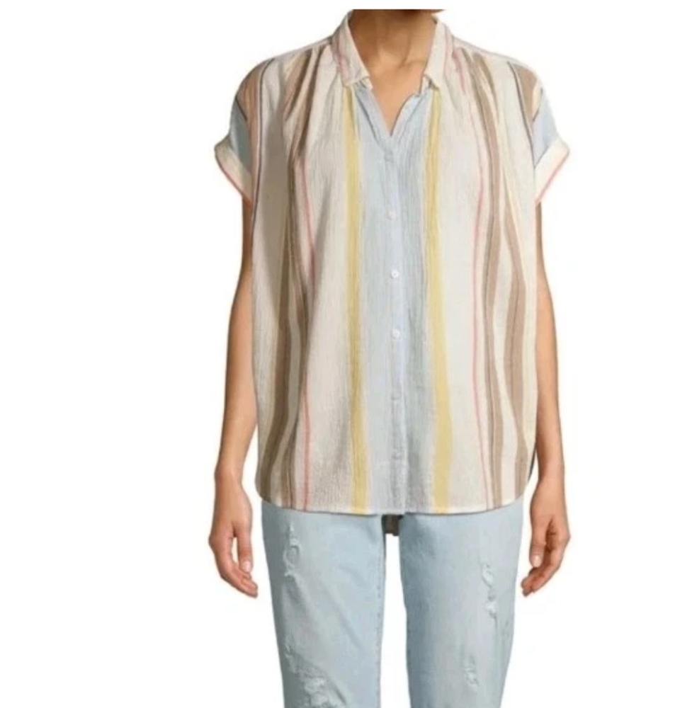 Time and Tru Womens Blouse Sz L 100% Cotton Gauzy Boho Summer Aesthetic Beach